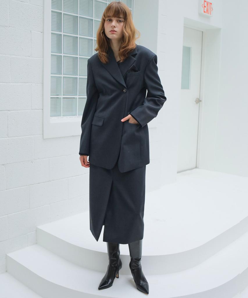 Paul And Alice High Waist Wool Skirt / Dark Gray