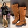 Retro Boots Women's New Autumn Thick Heel Thin Versatile Belt Buckle Knight Boots Western Cowboy Boots