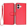 For iPhone 17 Wallet Case with Strap Carbon Fiber Texture Leather Mobile Cover