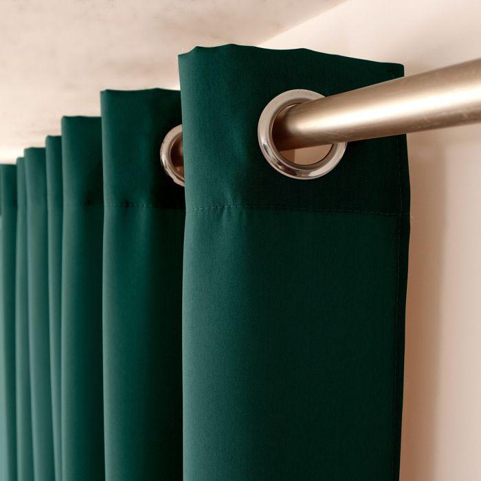 Rideau - CHABY - 140x240 Cm - 100% Polyester - Vert Foncé - Œillets Ronds