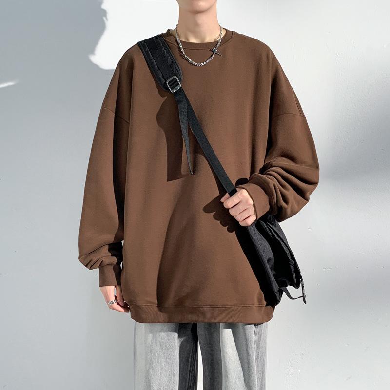 Толстовки с круглым вырезом, однотонный мужской удобный свитер на осень и зиму, свободный спущенный плечевой пояс, круглый вырез, универсальный свитер Tide