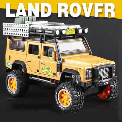 1:28 Верблюжья Чашка Land Rover Defender Модель Автомобиля Игрушки Сплав Литье под Давлением UNIMOG Дом на Колесах Внедорожники Звук Свет Двери Открываются Подарки для Детей