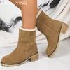 Ботильоны женские меховые зимние замшевые на среднем каблуке дизайнерская обувь короткие плюшевые массивные ботинки челси 2024 года трендовые зимние туфли-лодочки Botas Mujer