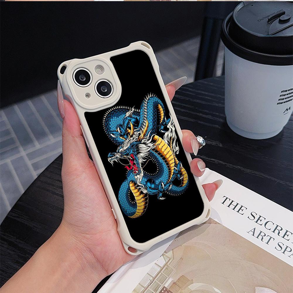 Ae77 Dragon Design Art Soft Phone Cases for iPhone 16 15 14 13 12 11 Pro Max 7 8 Plus XR XS Max with Wrist Strap Lanyard Corner Protection Back Cover
