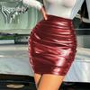 PU Leather Short Skirt Women's Plus-size Pleated Leather Skirt Sexy Tight Height Fanny Pack Hip Skirt Women's Fashion Slim-fit Skirt
