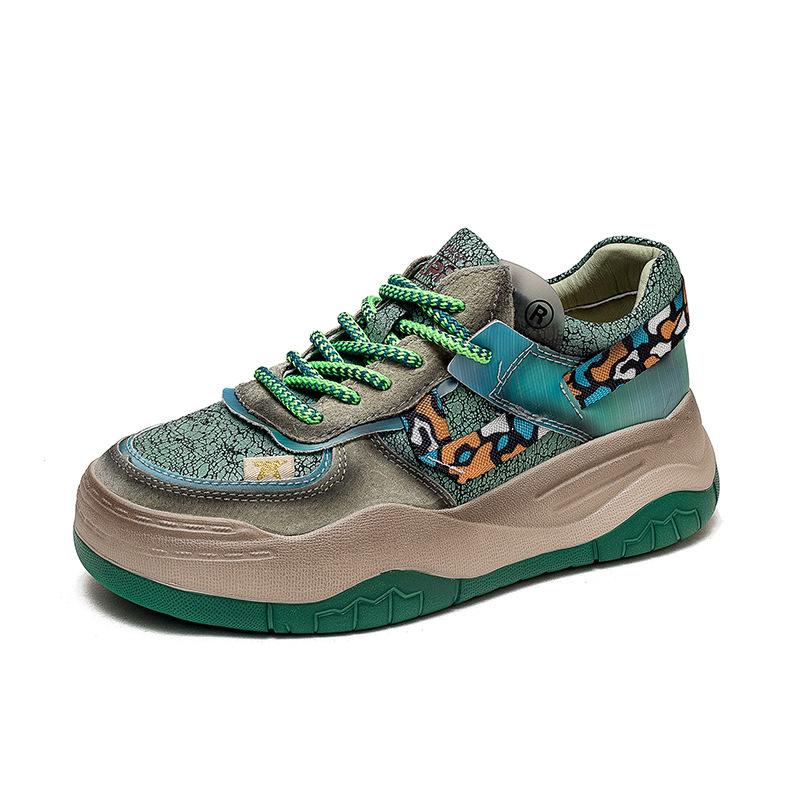Fashion GKTINOO Casual Mixed Colors Flats Sneakers Women 2025 New Genuine Leather Soft Soled Comfortable Retro Platform Shoes