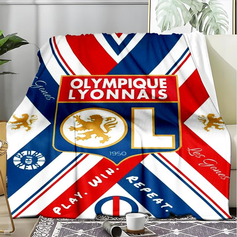 1PC Lyon Football Crest Design Printed Soft Flannel Blanket Throw for Adult Bedroom Living Room Sofa Camping Travel Fan gifts Christmas Gifts