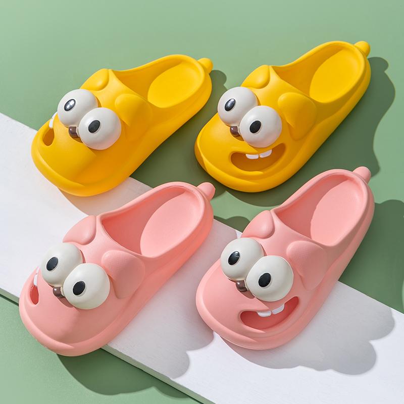 Женские летние тапочки, милые нескользящие водонепроницаемые мягкие домашние и уличные сандалии с большими глазами и мультяшной собакой