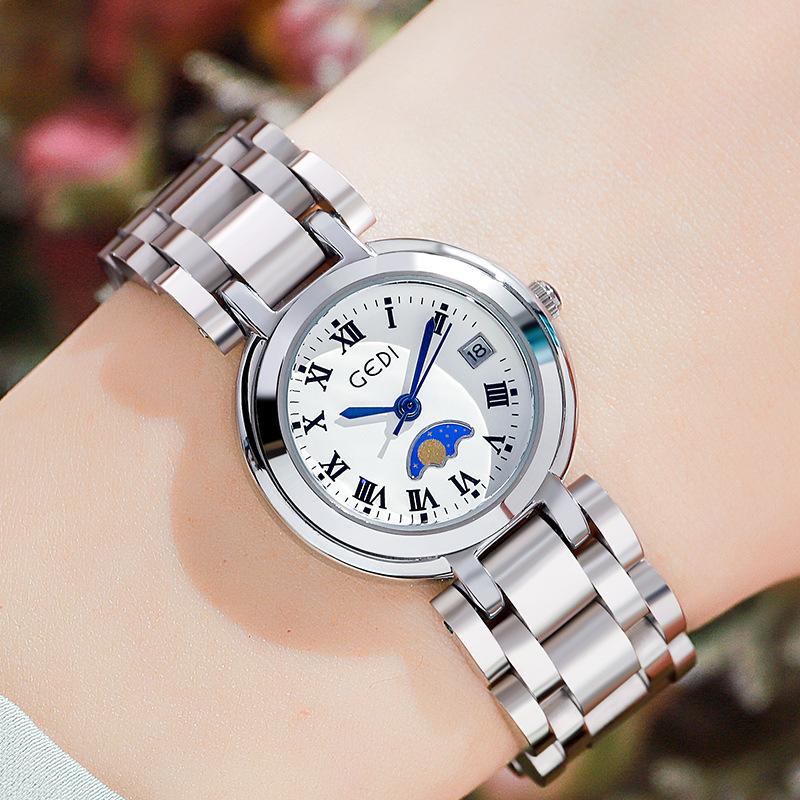Ladies Light Luxury High Value Calendar Stainless Steel Quartz Waterproof Steel Belt Watch Female