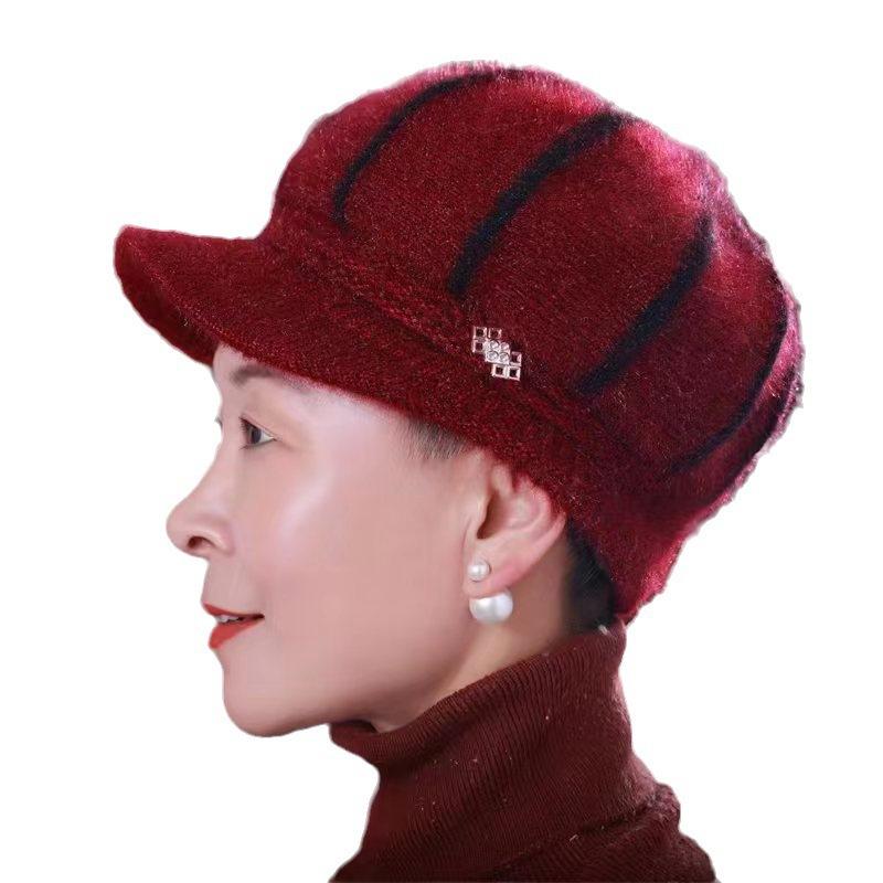 Winter Mother's Hat with Velvet To Keep Warm Old Lady's Woolen Hat Thickened Autumn and Winter Grandma's Versatile Knitted Hat for Middle-aged