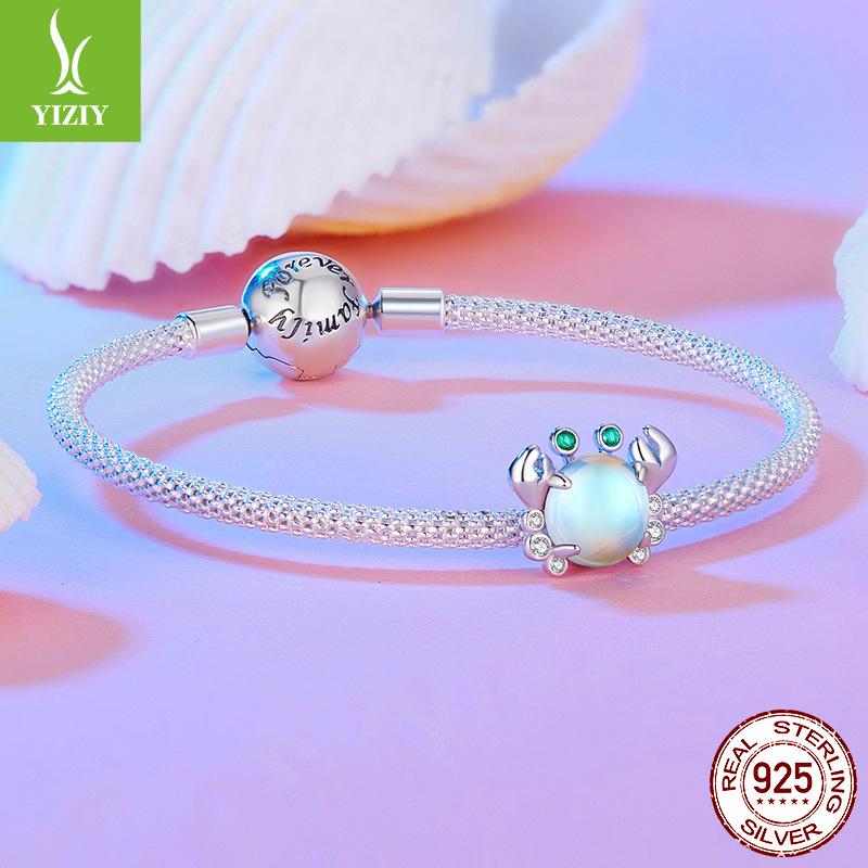 Colorful Crab Diy Beaded Accessories, Exquisite Moonstone S925 Sterling Silver Beads Loose Beads