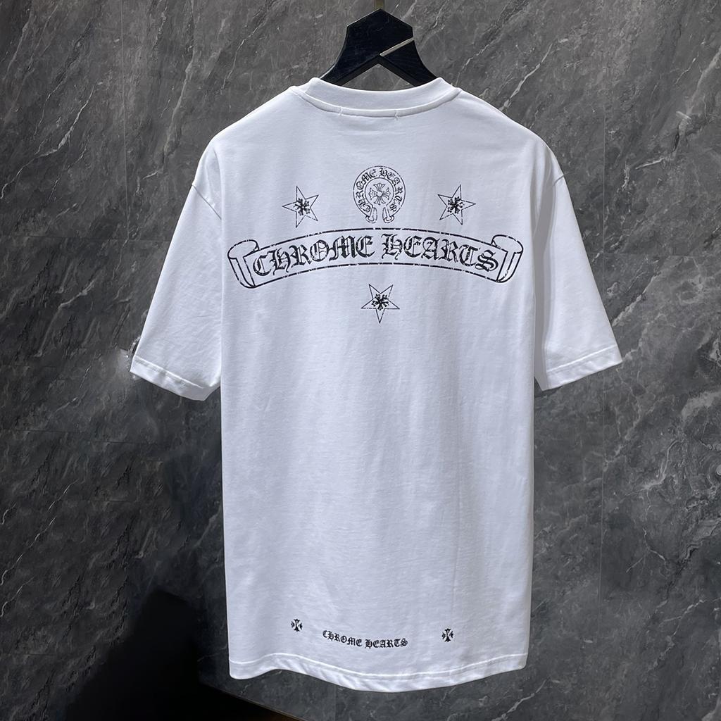 8956 CHROME HEARTS 2025 Summer New High Quality Cotton Round Neck Loose Large Size Men's and Women's T-shirt Couple T-shirt