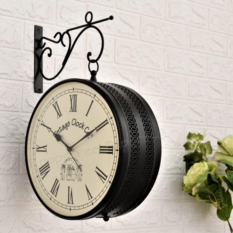 Двусторонние аналоговые часы с мировым временем/железнодорожные (станция) Часы / Черная отделка / Размер 12 дюймов / С одной стороны мировые часы, с другой - римские цифры