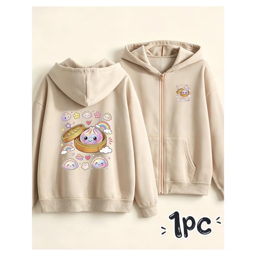 Loose Drop Shoulder Cool Autumn Sports Top Girls Zip-up Hooded Front & Back Tokyo Racing Letter Print