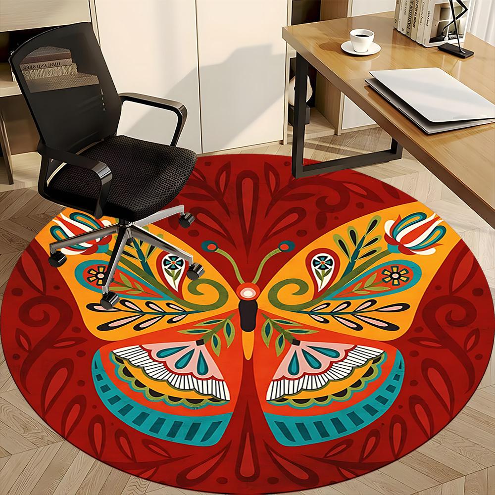 1PC Butterfly Mandala Office Round Area Rug, Mat Suitable ForOffice, Under Office Chairs Bedroom Living Room Home Decor, Room Deco
