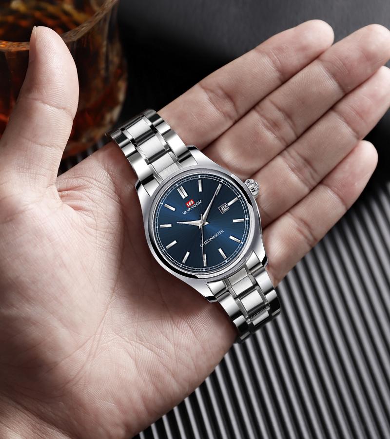 Business Men's Watch Fashion Trend Blue Stainless Steel Waterproof Date Display Quartz Movement Boutique Men Casual Watch Reloj
