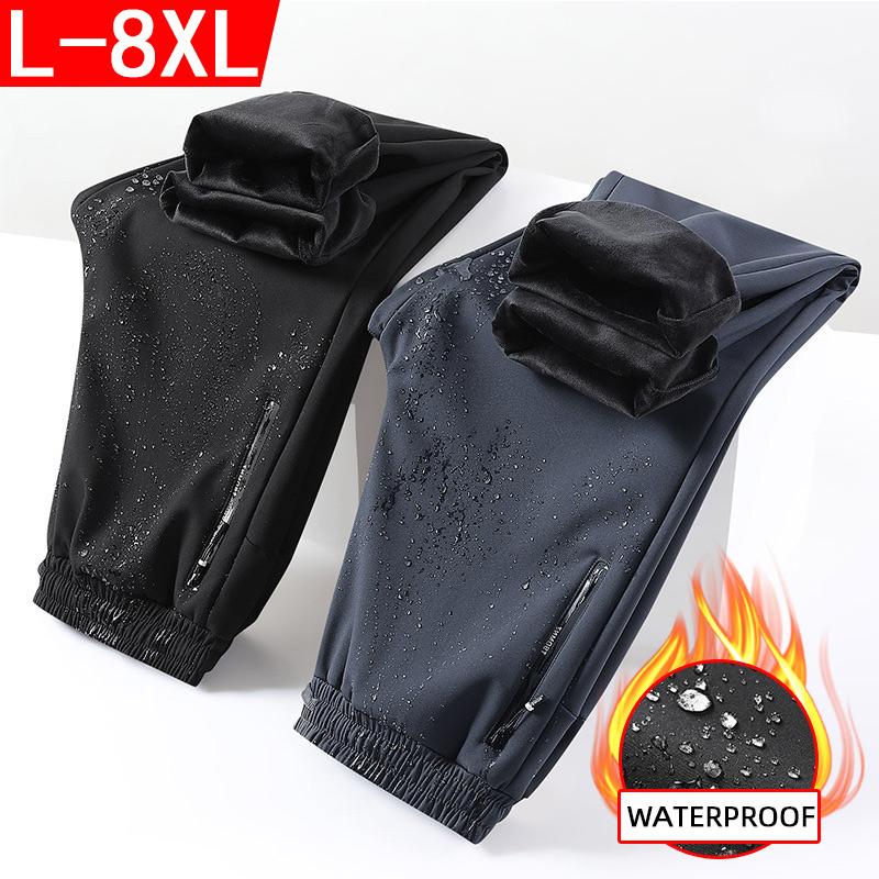 Мужские зимние флисовые брюки Тяжелые теплые повседневные водонепроницаемые спортивные штаны с толстой подкладкой для бега с карманами Мужские спортивные брюки больших размеров