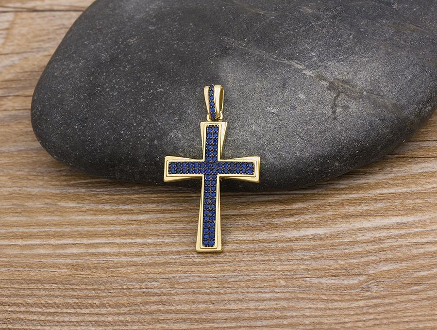 Nidin New Design Cross Blue Crystal Pendant Chain Necklace Copper Cubic Zircon Choker 4 Colors Choice Religion Jewelry Gifts