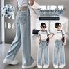 Женские летние джинсовые брюки wide-leg из тенсела, размер M-L - Стильные и стройнящие длинные брюки