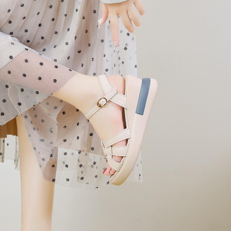 Сандалии в римском стиле с толстой подошвой, женские летние модные туфли на высоком каблуке большого размера для женщин