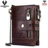Genuine Leather RFID Blocking Men Wallet Coin Purse Card Holder Chain Slim Bifold Wallet