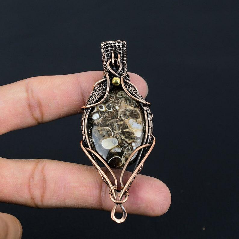 Подвеска Turritella Fossil, медная проволочная обертка, подвеска Turritella Fossil Gemstone, подвеска ручной работы, ювелирные изделия Turritella, подарки на день рождения