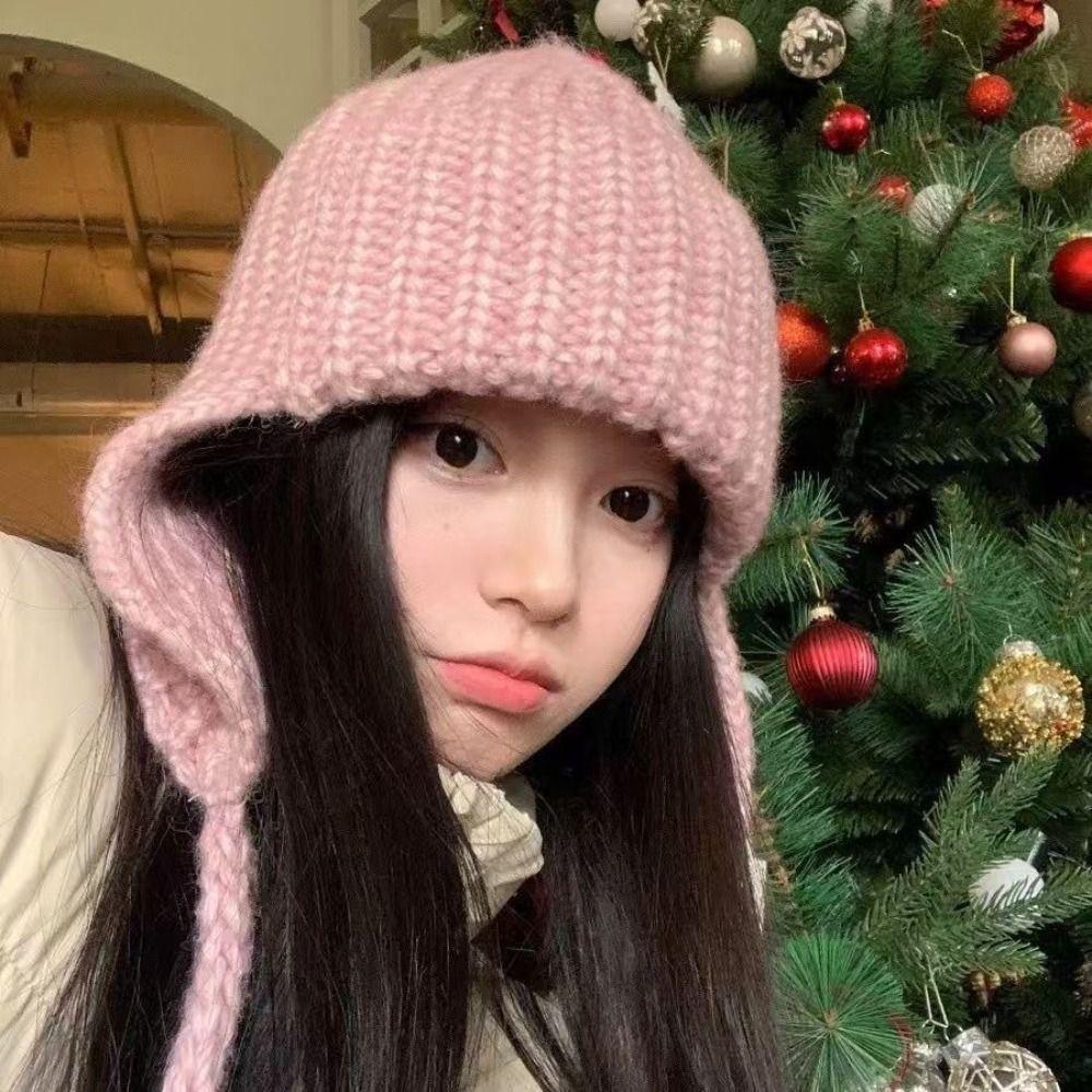 Solid Color Knitted Woolen Hat Korean Style Woolen Crochet Cap Casual Knitted Flying Cap  Outdoor