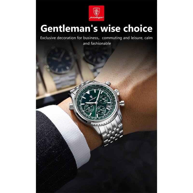 POEDAGAR Casual Man Clock Chronograph Date Waterproof Luminous Quartz Watches Stainless Steel Fashion Wristwatch Reloj