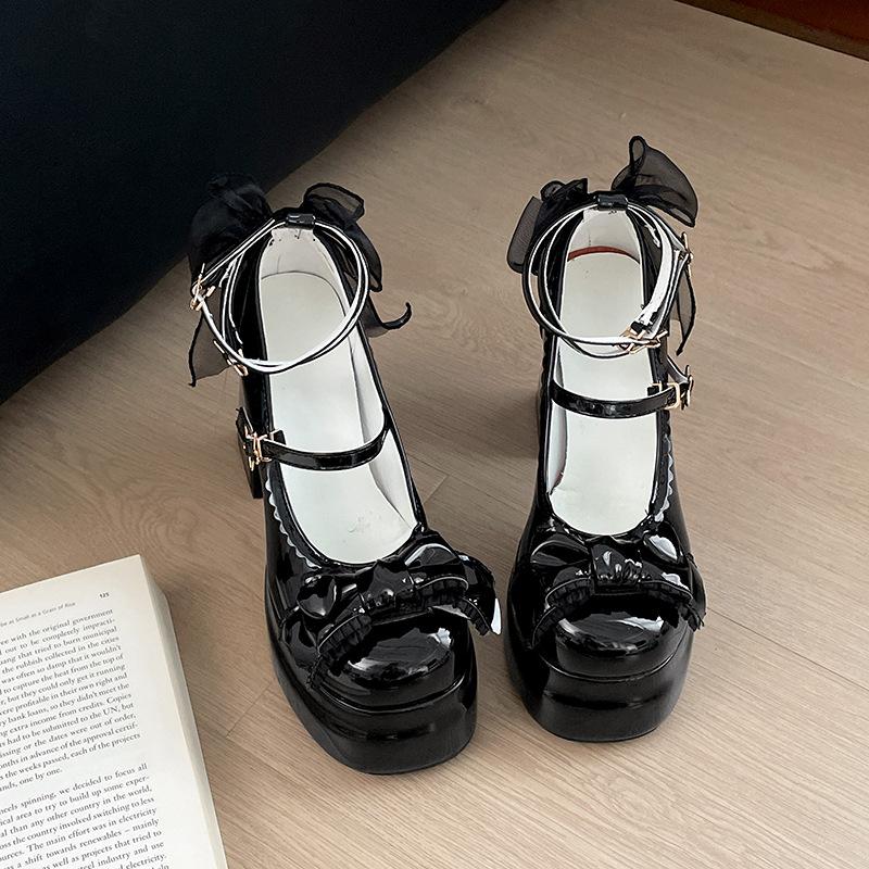 Fashion Comemore Platform Women Lolita Pumps Fashion Shallow Chunky High Heel Female Shoes Night Club Ankle Buckle Bow Dress Heels Women