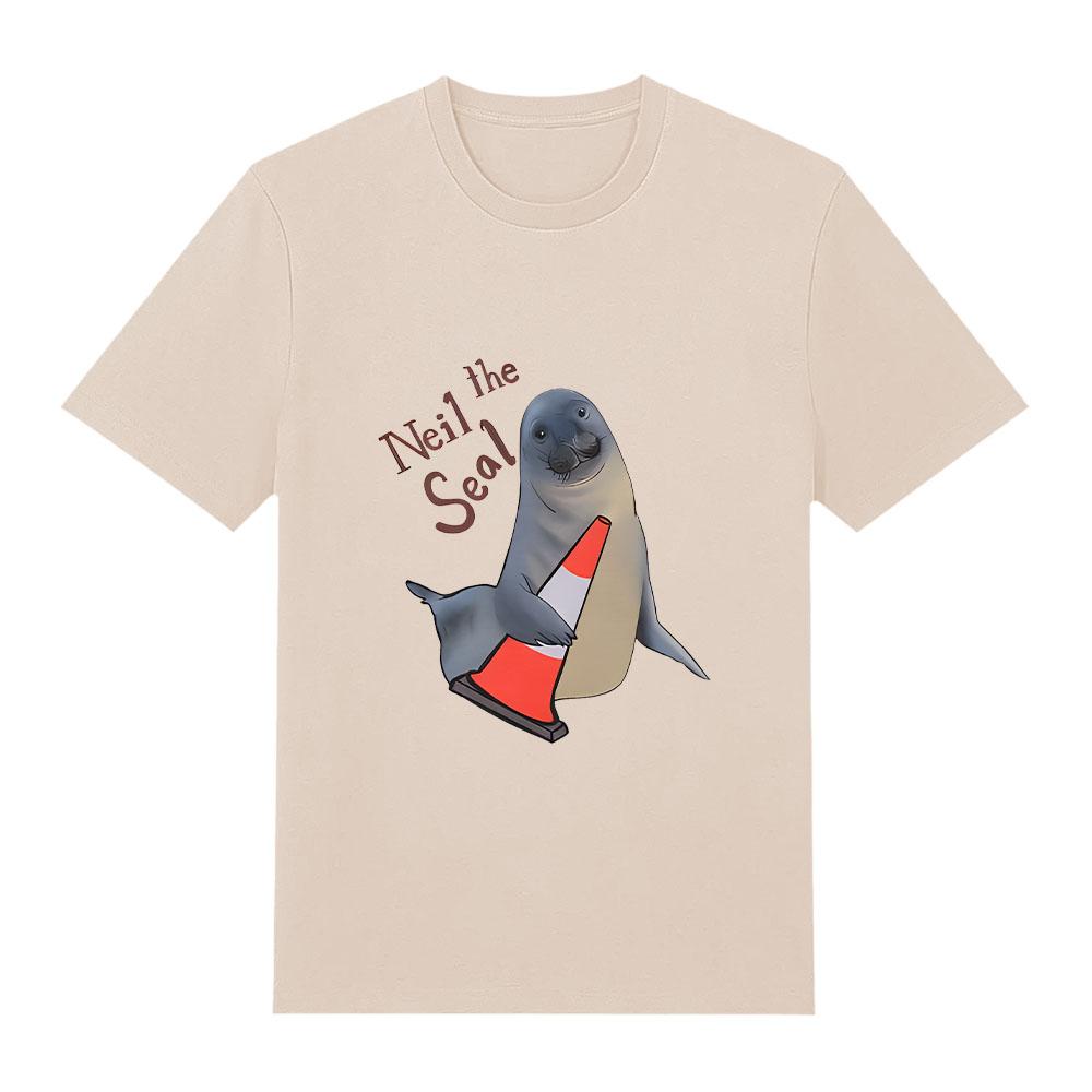 Neil The Seal Oversized Pure Cotton T-Shirt Cartoon Print Trendy Clothing Summer Harajuku Women Men T Shirts O-neck Streetwear