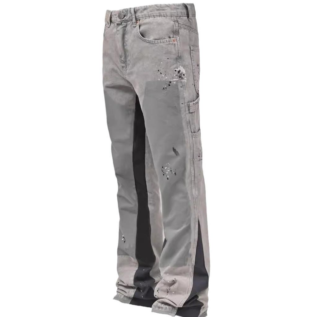 GMXIA Мужские джинсовые комбинезоны Fashion Ins Комбинезоны с эластичными заплатками из денима с ламинированными брюками-клеш