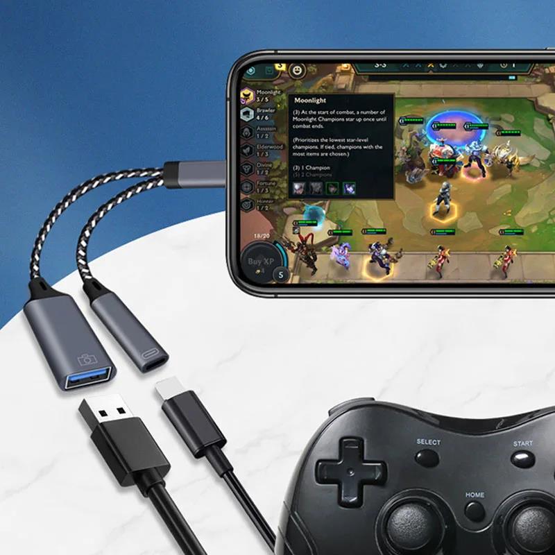 Type C OTG Cable Phone Adapter 2 In 1 USB C To USB A Adapter With PD Charging Port For Samsung Huawei Xiaomi Phone Laptop Tablet