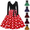 Women's Polka Dot Print Long Sleeve Dress Cutout Party Casual V Neck Dress