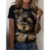 Summer Round Neck 3D Cat and Dog Pattern Printed Top  Fashionable and Casual Cute Short Sleeved Women's T-shirts