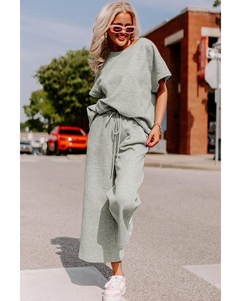 Azura Exchange Комплект из серой текстурированной футболки свободного кроя и брюк на шнурке