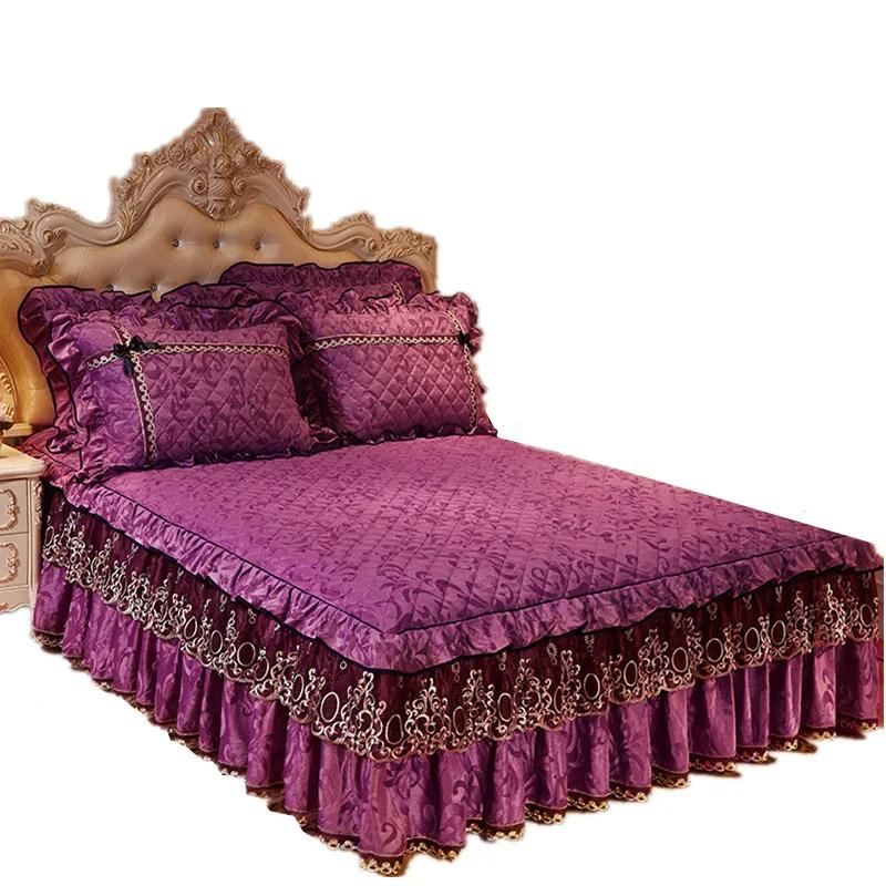 Осенне-зимние бархатные кружевные юбки-кровати из плотного хлопка с зажимом в европейском стиле, покрывало, матрас, противоскользящий защитный чехол, постельные принадлежности