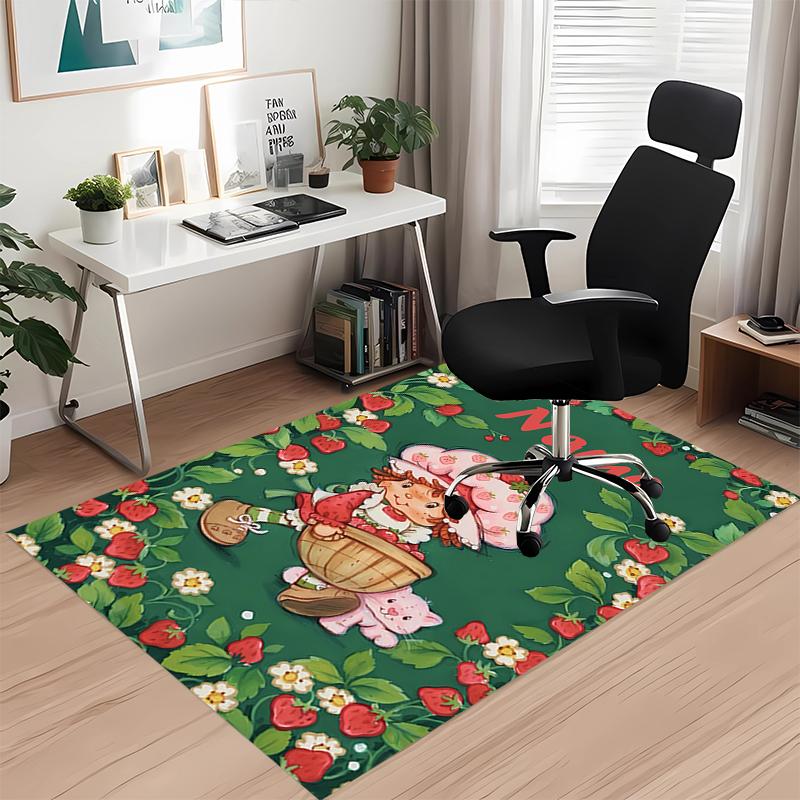 Custom Name Strawberry Shortcake Printed Carpet, for Office Chair Living Room Bedroom Kitchen Room Decor Gifts.