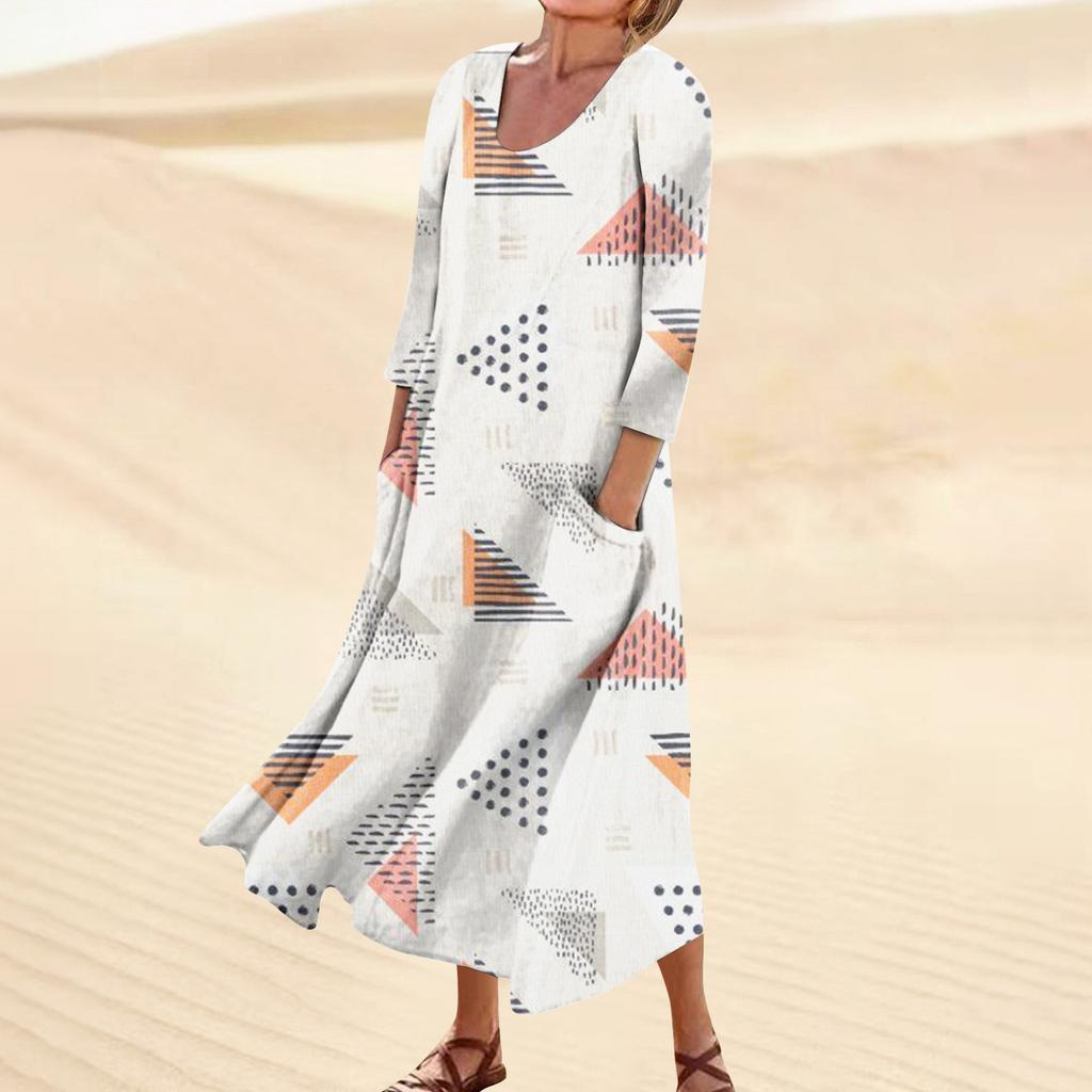 Платье для женщин, весеннее повседневное модное платье в стиле бохо с рукавами 3/4 для праздника, большого размера