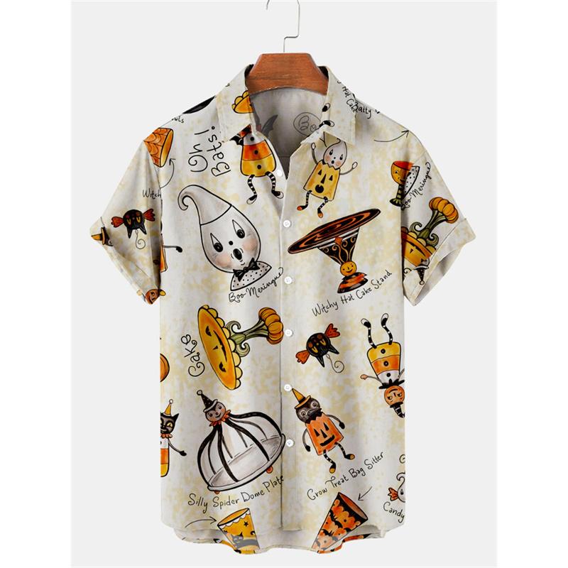 Fashion Halloween Graphic Hawaiian Shirt For Men Pumpkin Head Ghost 3D Printed Blouse Holiday Casual Men's and Women's Fashion Shirt