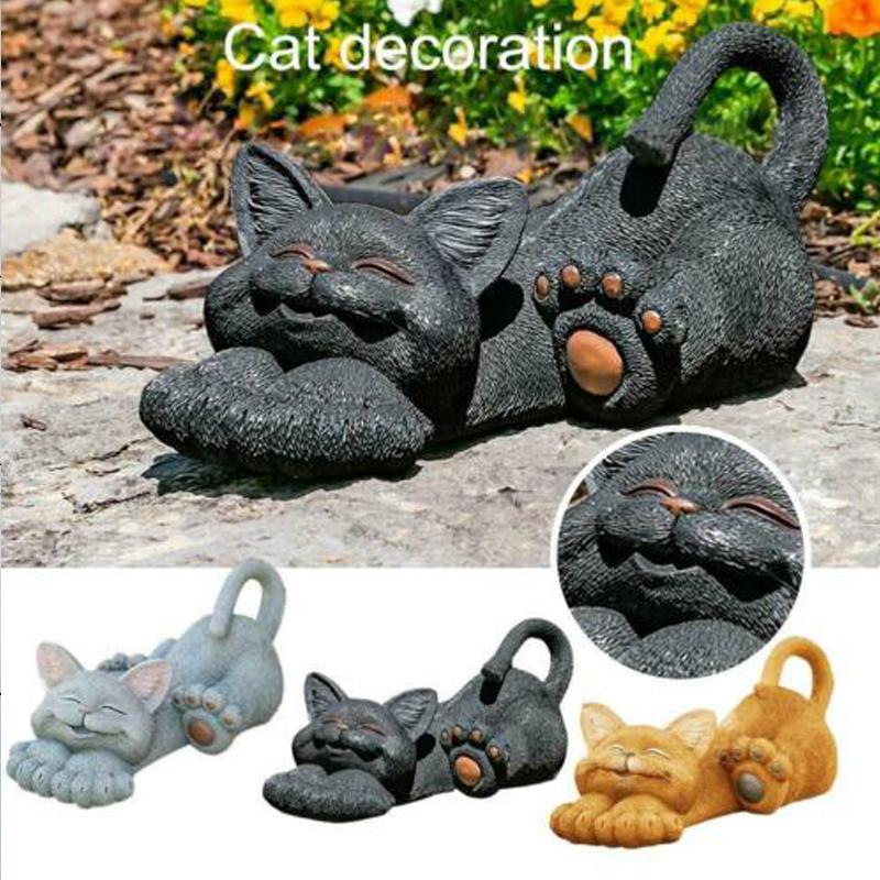 Statue Buddha Yoga Cat Sculpture Figurine Ornament Feature Garden Decor