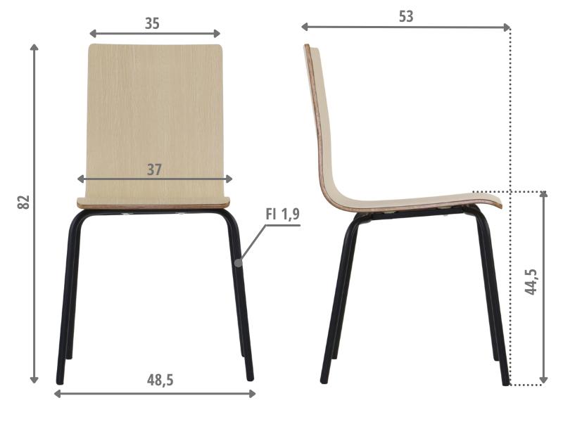 Natural plywood chair with black frame. Model WERDI B
