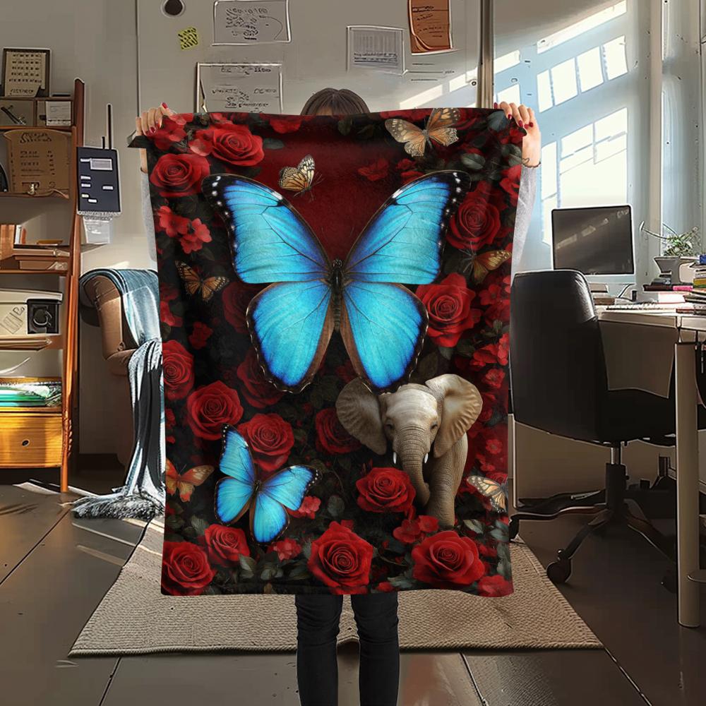 1 шт. Фланелевое одеяло с 3D-принтом бабочек, Высококачественное, Для всех сезонов, Декор для дома, Тепло и уют, Идеально для рождественских подарков