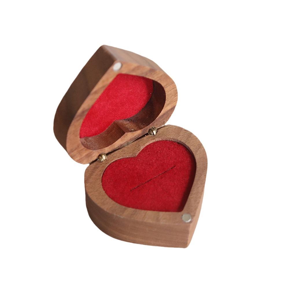 Anti-collision Walnut Wood Rings Box 1/2 Slots Rings Bearer Box Simple Heart Rings Holder  Propose