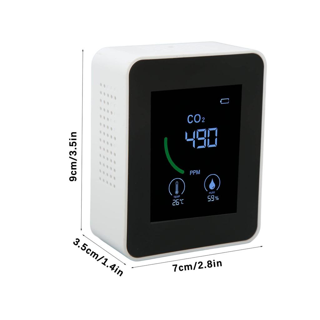CO2 Meter with Temperature and Humidity Large Ventilated USB for Use High-Precision Detection, 3-in-1 Screen, Stable, Design, Charging,