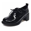 Women's Single Shoes Cow Patent Leather Thick Heel Small Leather Shoes Spring New Lace-up Medium Heel Women's Shoes