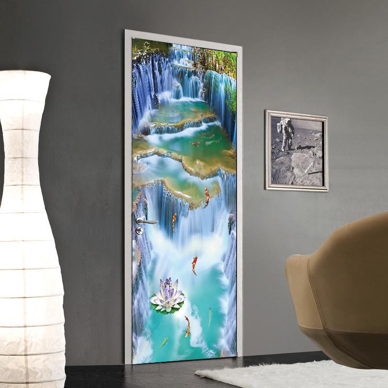 Китайская пейзажная живопись DIY наклейки на дверь и стену, домашний декор, гостиная, крыльцо, художественная роспись, самоклеящаяся съемный настенный плакат из ПВХ
