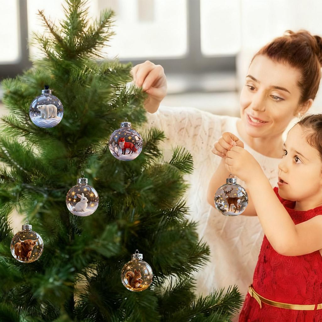 Christmas Decoration Small Model Playful Animal Decoration Ball Transparent Hanging Christmas Ball Xmas Tree Pendant