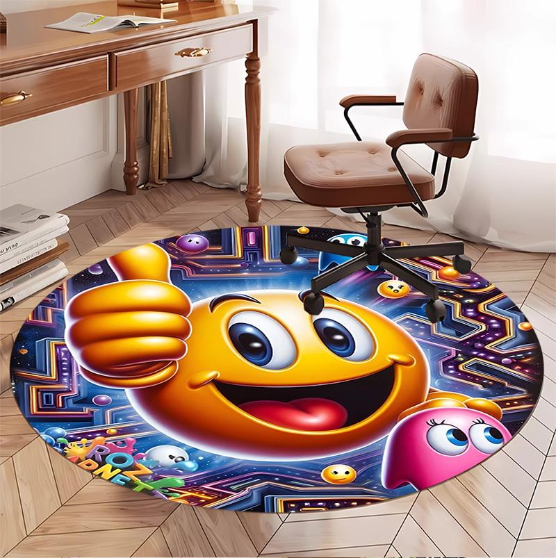 PAC Pattern Round Rug, Indoor/Outdoor Mat, for Picnic, Gameroom, Bedroom, Office, Living Room, Home Decor Carpet, Birthday Gift