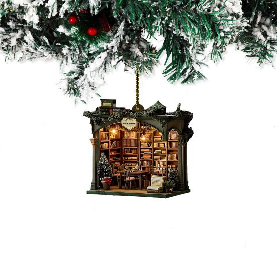 1Pc/2Pcs Christmas Bookstore Ornament Acrylic 2D Flat Book Store Ornament Xmas Tree Hanging Decoration for Book Lovers
