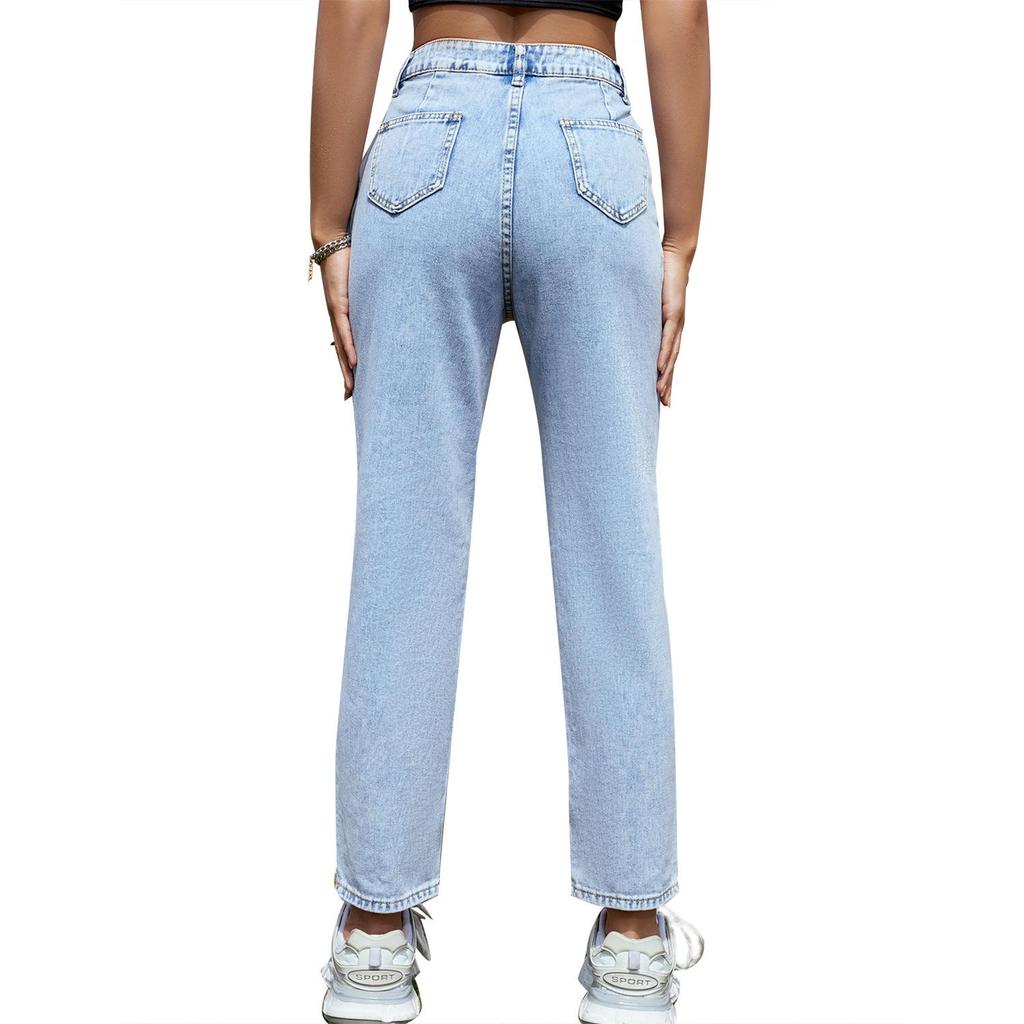Women's High-Waist Straight-Leg Fashionable Skinny Jeans